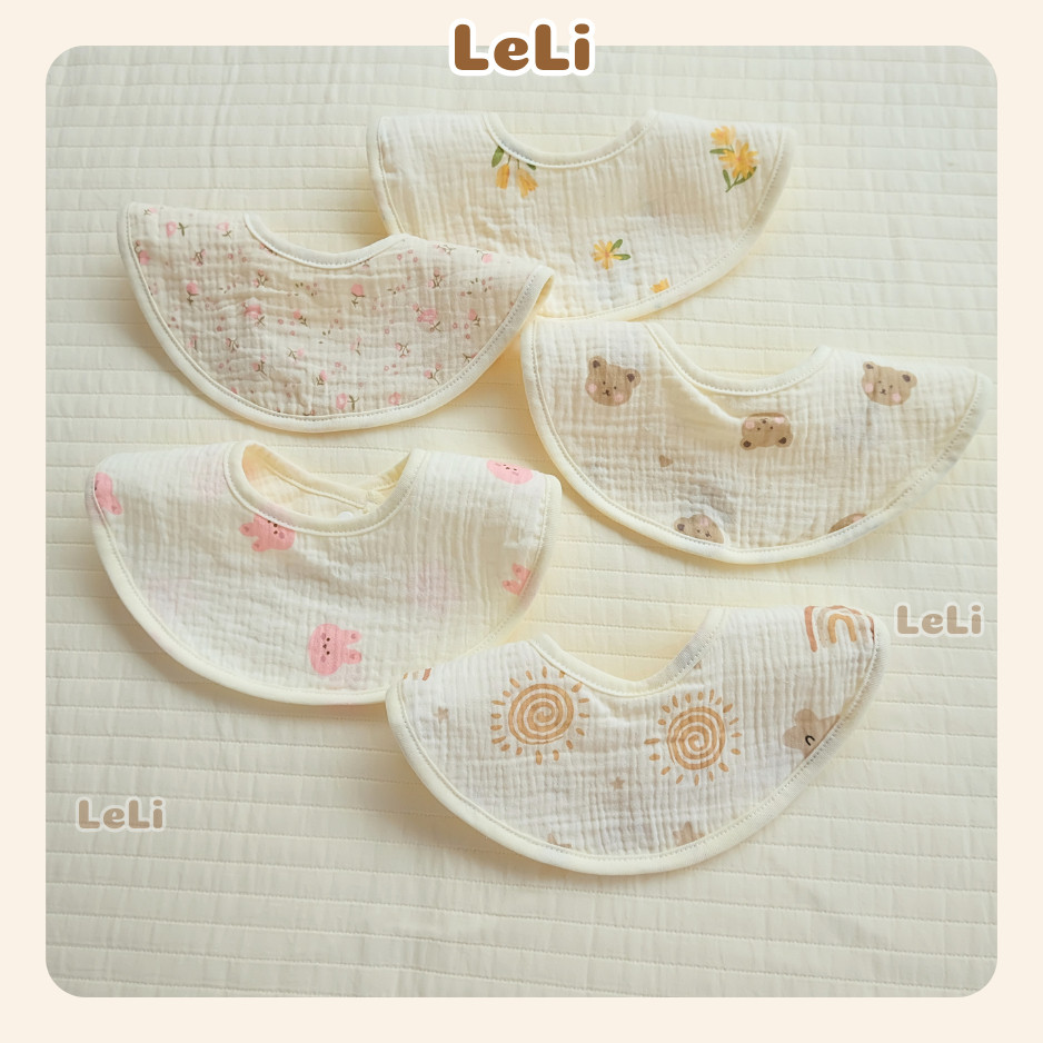 Yếm Tròn Vải Muslin Siêu Thoáng Khí Hàn Quốc An Toàn Cho Bé 0-4 Tuổi - Vải Muslin Cao Cấp Xuất Dư