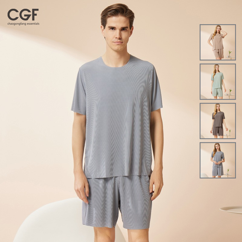 Bộ đồ ngủ lụa băng mùa hè CGF dành cho cặp đôi - Áo & Quần Short tay ngắn, Trang phục tại nhà thoáng mát & thoáng khí