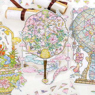  ENWEI 4 Chiếc  Dòng Bùa Cổ Bụi  Nhãn Dán Phong Cảnh 3D Chất Liệu Chống Thấm Nước Kích Thước Lớn Phong Cách Trung Hoa Cổ Thêu Sò Nhật Ký Người Lập Kế Hoạch Trang Trí Nhãn Dán Văn Phòng Phẩm 