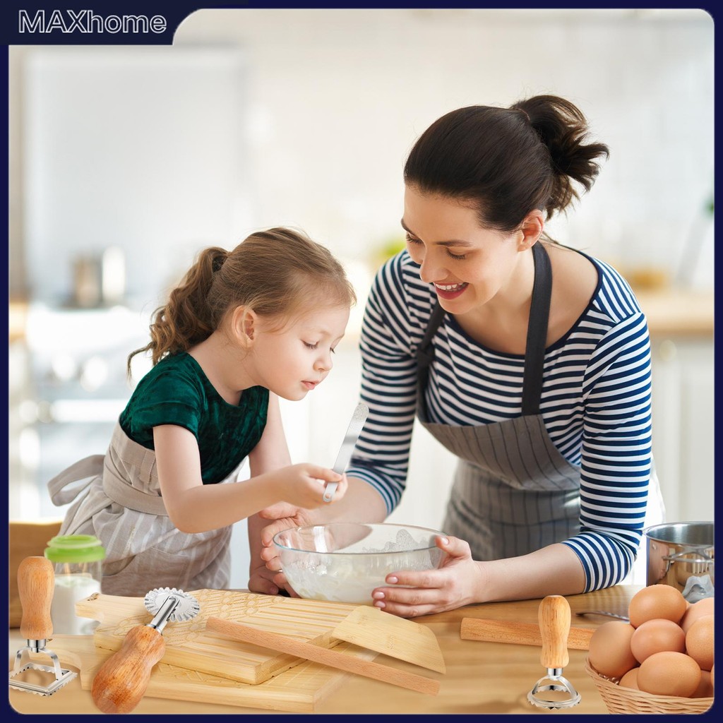 Bộ dụng cụ làm bánh mì ống Gnocchi Gỗ tiện dụng Bảng Gnocchi DIY Ravioli Stamp Maker Cutter SHOPTKC4