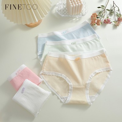 FINETOO Quần Lót Cotton Nguyên Chất Viền Ren Màu Pastel Cho Nữ