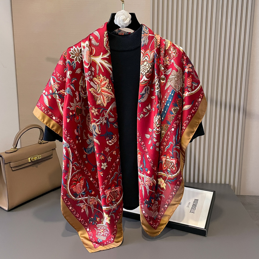 Khăn quàng cổ thời trang khăn vuông khăn lụa khăn xếp Hồi giáo khăn choàng nữ in hình 110 × 110cm (4