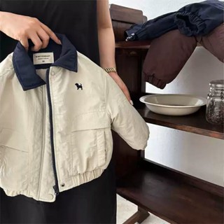 Áo khoác đệm trẻ em Hàn Quốc mùa đông 2024 Bé trai Bé gái Mặc đường phố Áo khoác có đệm hoạt hình cho bé Chó con Bóng chày Đồng phục Ve áo khoác