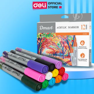 Bút Sơn Acrylic Marker Dmast Deli Cao Cấp - Hộp 6/12 Màu - Metallic Colors - Chống Nước Vẽ Trên Mọi Chất Liệu