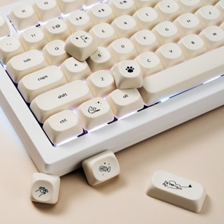 Milky Cat Keycap MOA Profile 124 Phím PBT Dye Thăng Hoa Bàn Phím Cơ Tròn Keycaps Sáng Tạo Hoạt Hình Đơn Giản Dễ Thương Mèo Con Keycap Bộ