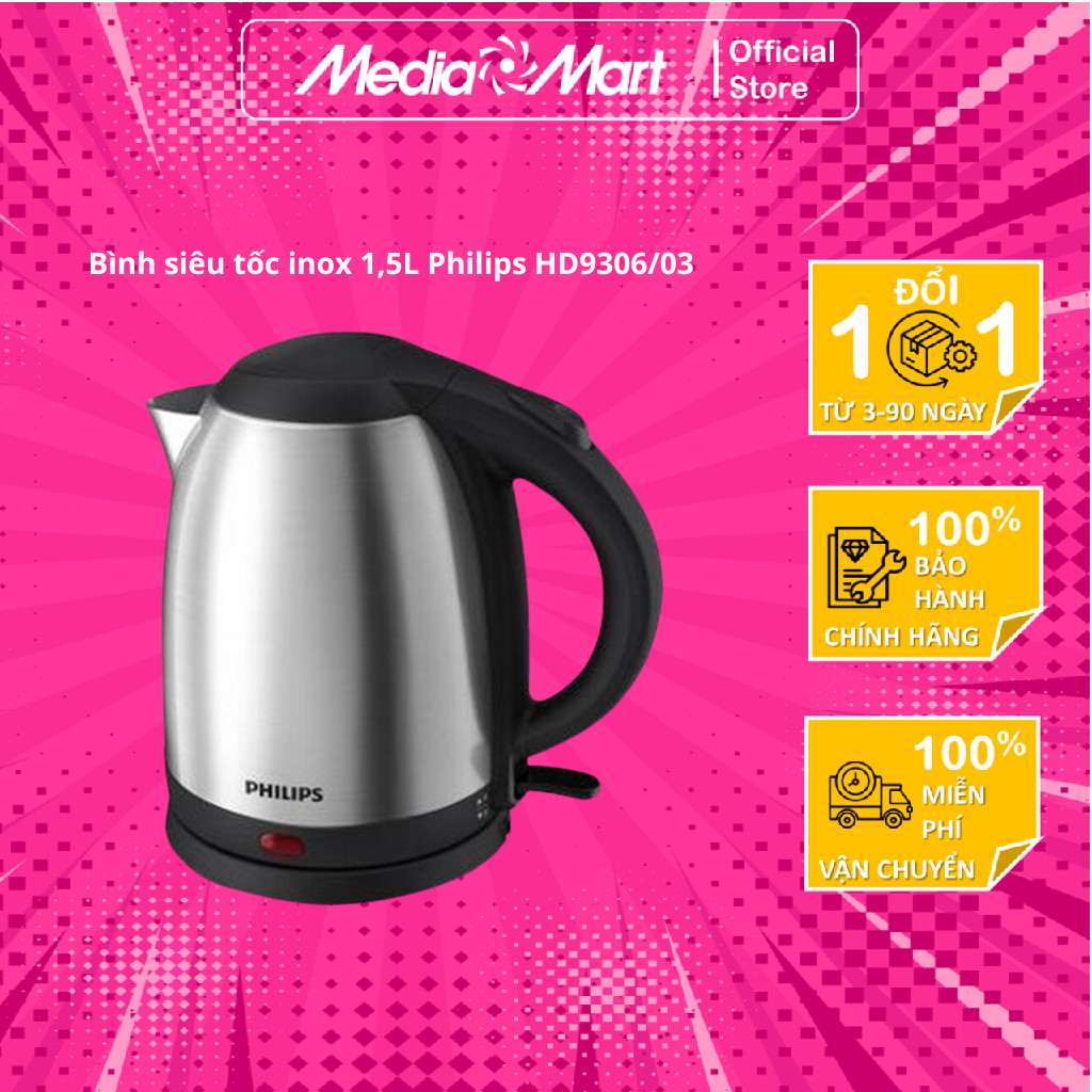 Bình siêu tốc inox 1,5L Philips HD9306/03