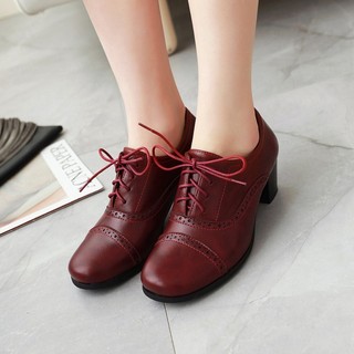 35-43 Kích Thước Mới Phong Cách Dày Gót Cao Gót Brogue Giày Đen Nhỏ Da Giày Phong Cách Anh Giày Nữ