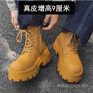 Bốt Derby Martin đế dày bốt xe máy kéo bên Da Thật Mẫu Nam Nữ Giày cao cổ phong cách Anh độn cao đế dày