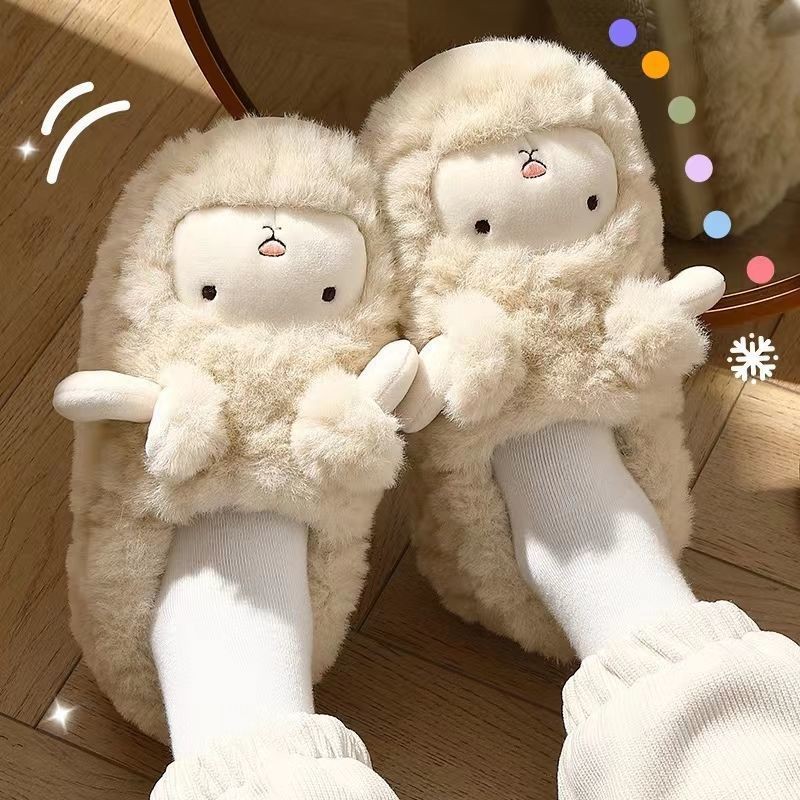 Cừu Dễ Thương Baa Baa Giày Cotton Đế Dày Nữ Trong Nhà Chống Trơn Trượt Lông Cừu Ấm Áp Cặp Đôi Không 