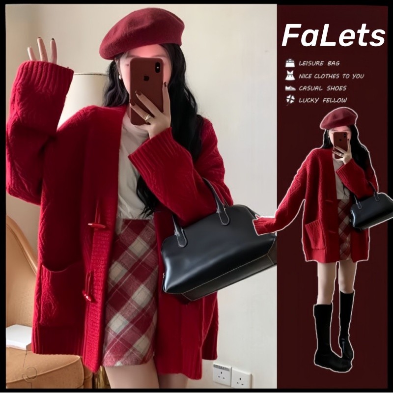 Áo cardigan Áo len giáng sinh tết đỏ màu Đỏ Mùa thu mới dệt kim mùa thu và mùa đông | BigBuy360 - bigbuy360.vn