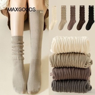  Tất dệt kim cao MAXGOODS Tất bắp chân xếp tầng đàn hồi Lolita Tất dài Cotton thời trang ấm áp mùa thu đông cho nữ bé gái 