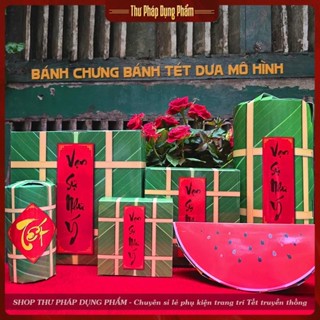 Mô hình bánh chưng bánh tét miếng dưa hấu bằng hộp giấy gấp trang trí Tết Thư Pháp Dụng Phẩm