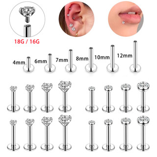  1 Chiếc 18G   16G Thép Không Gỉ Môi Stud Tròn Zircon Sụn Bông Tai Sáng Bóng Pha Lê Labret Xuyên Xoắn Tragus Piercings 