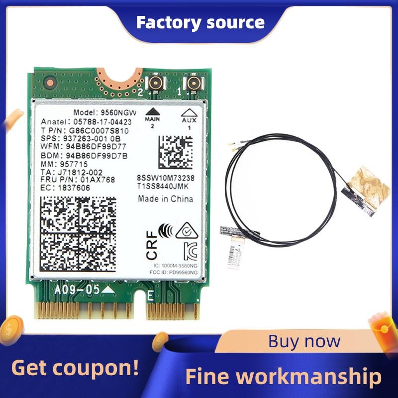 Thẻ WiFi 9560NGW + Ăng-ten không dây 1730Mbps AC 9560 Băng tần kép 2.4G + 5G BT 5.0 802.11Ac M.2 CNV