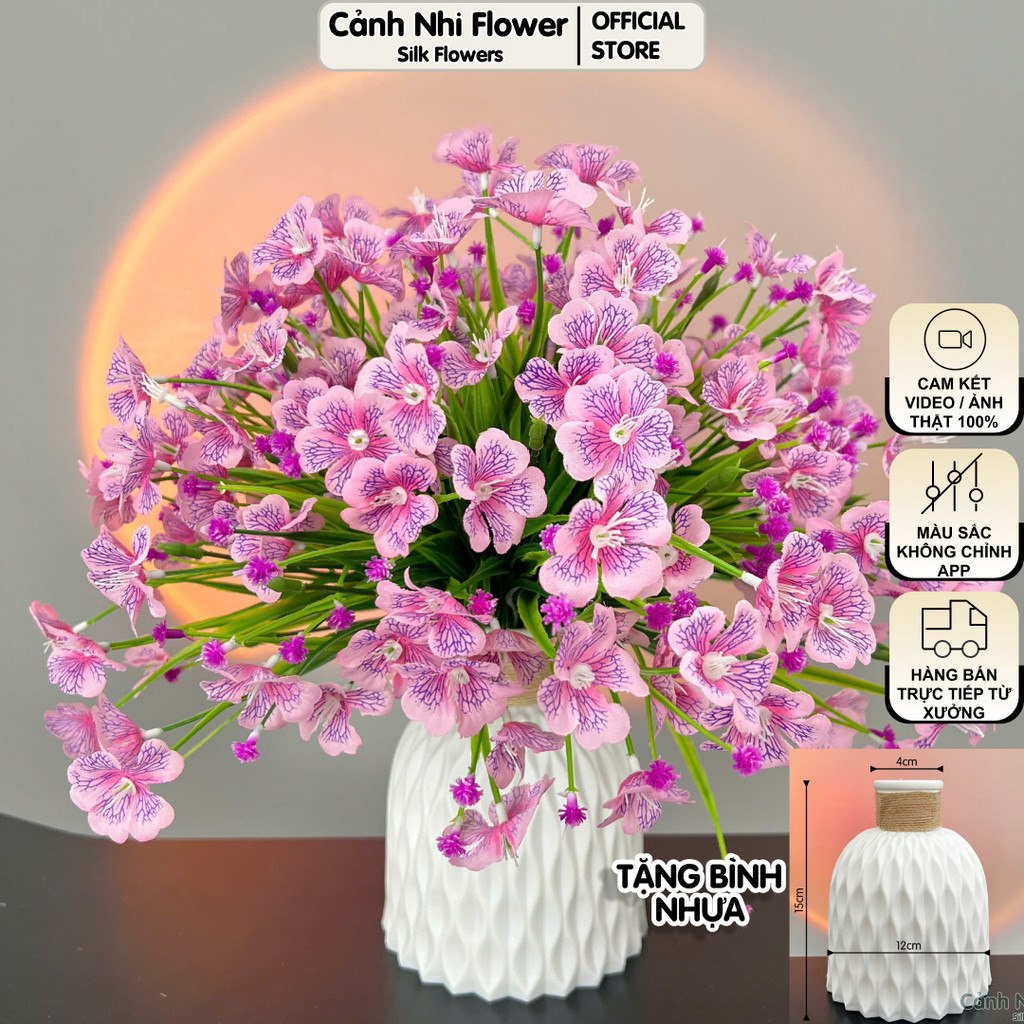 (Tặng bình) Bình hoa thủy tiên giả cao 35cm - Bình hoa giả trang trí phòng khách - Cảnh Nhi Flower