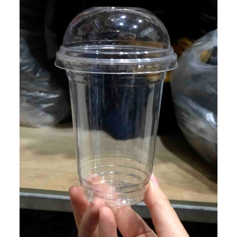 Combo 50 Cốc Nhựa Nắp Cầu 300ml ( PET 300ml ) Nhựa Cứng Đã Kèm Nắp Cầu Phi 84 - Dáng Cốc Thon High L