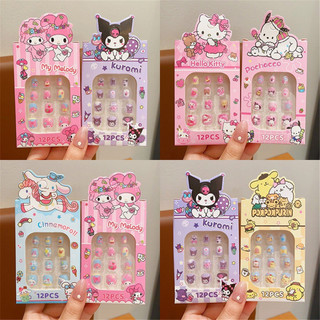 12 Cái / bộ Sanrio Dán Móng Tay Bé Gái Dễ Thương Móng Tay Nghệ Thuật Dán Có Thể Tháo Rời Trẻ Em Dải Móng Tay Ngọt Ngào Và Dễ Thương Đeo Móng Tay