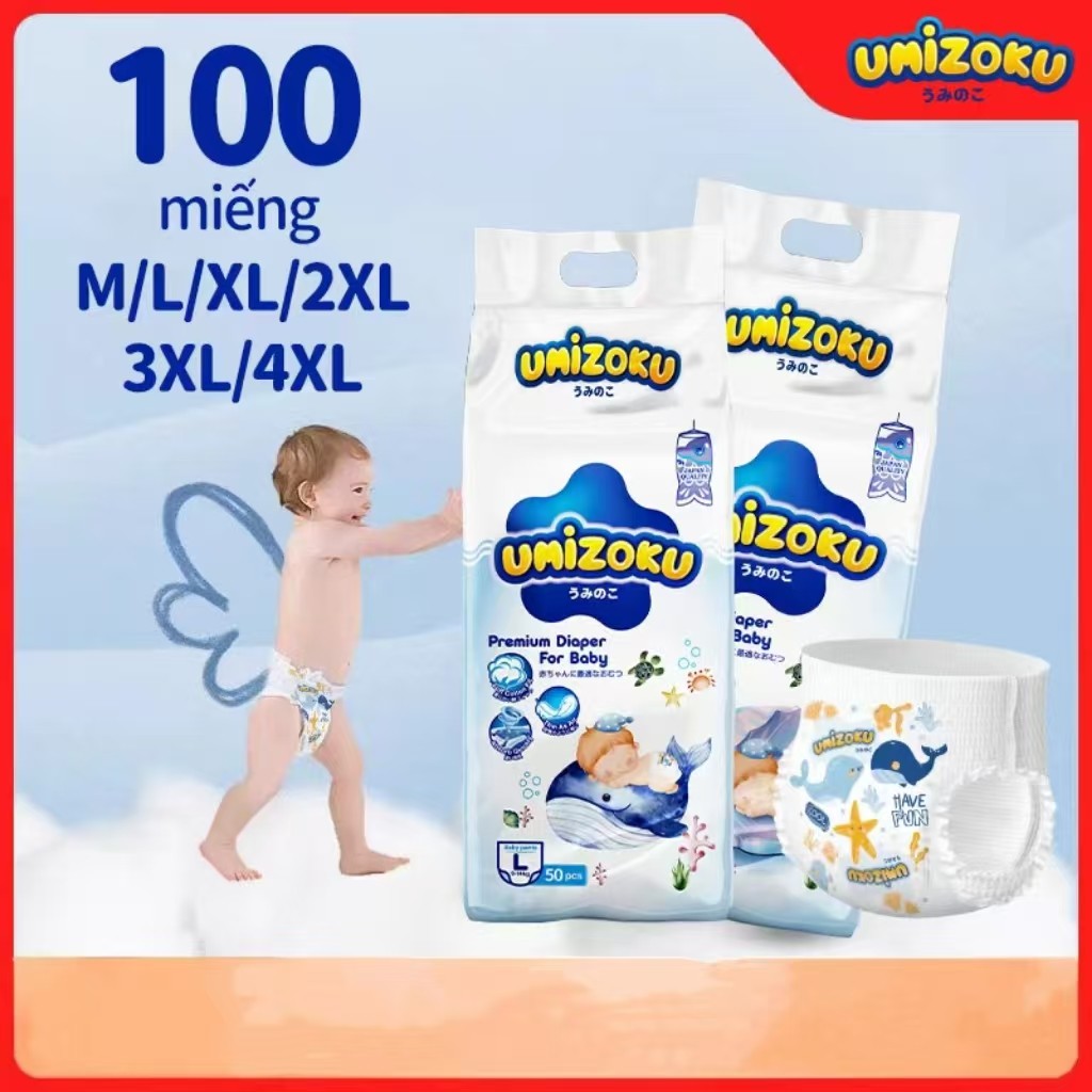 Tã Cho Bé UMIZOKU Full Size (50 / 100 Miếng) / Gói S M L XL XXL XXXL XXXXL