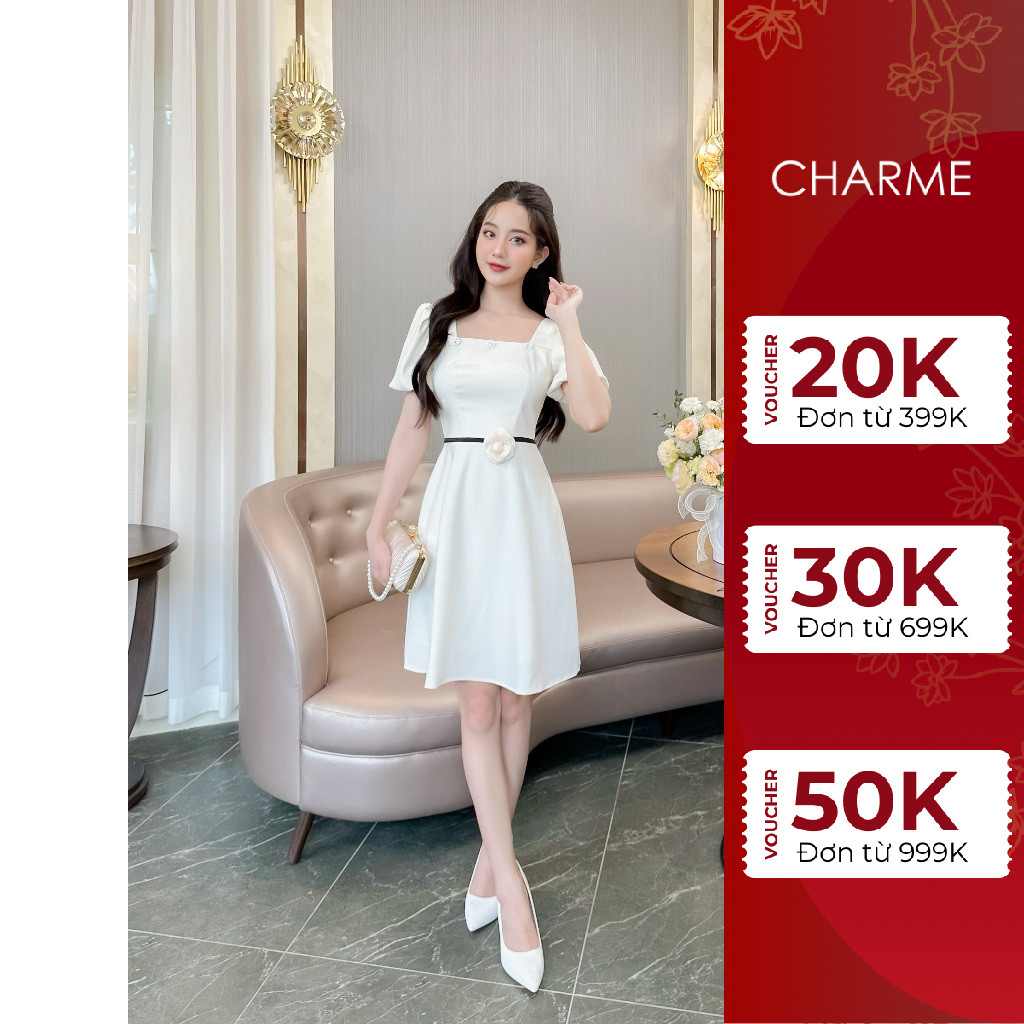 Váy dáng xòe cổ vuông Charme 308018