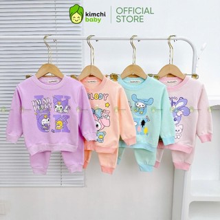   BÉ 10-25kg  Bộ Nỉ Da Cá Dài Tay Cho Bé Gái KIMCHIBABY Họa Tiết Kuromi Melody Đồ Bộ Dài Tay Cho Bé Mặc Nhà KD423 