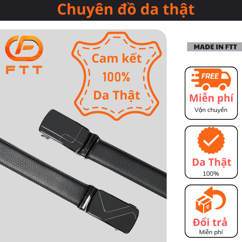 Thắt lưng da nam cao cấp FTT Leather dây da bò thật mặt trượt thông minh mẫu 3,5x110cm DF2204 FTT