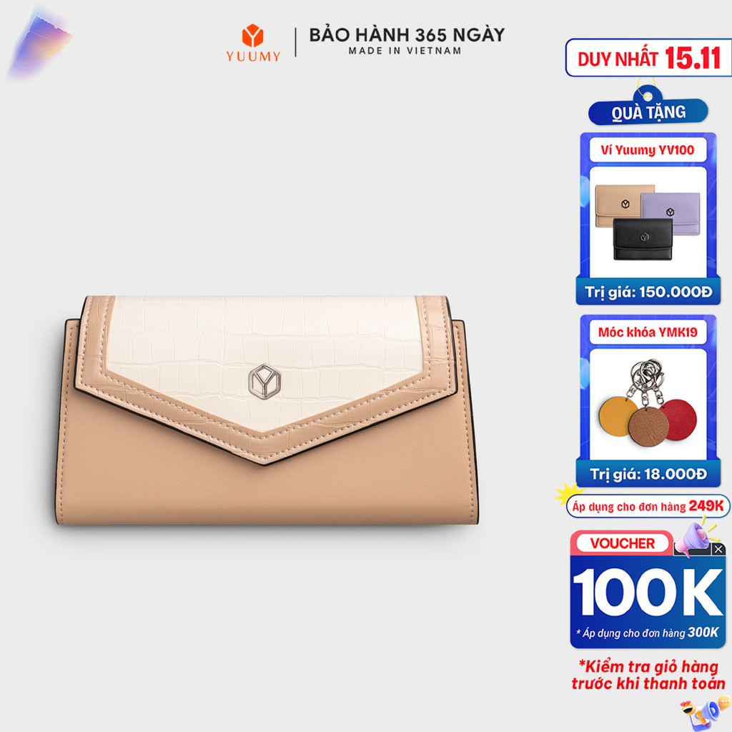Ví da nữ cầm tay kèm dây đeo chéo phối màu nữ tính thanh lịch YUUMY Seasand YV104