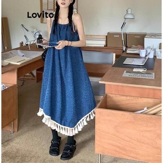 Đầm Lovito màu trơn thoáng mát thoải mái phong cách thường ngày cho nữ LNA61264