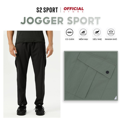 Quần jogger nam S2 SPORT túi hộp thể thao chất vải gió cao cấp bo gấu, co giãn 4 chiều - QGD03