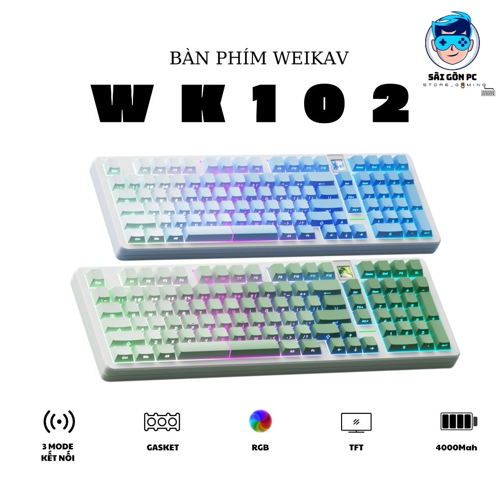 Bàn phím cơ không dây fullsize Weikav WK102 - 3 mode kết nối - Led RGB - Màn hình TFT | BigBuy360 - bigbuy360.vn