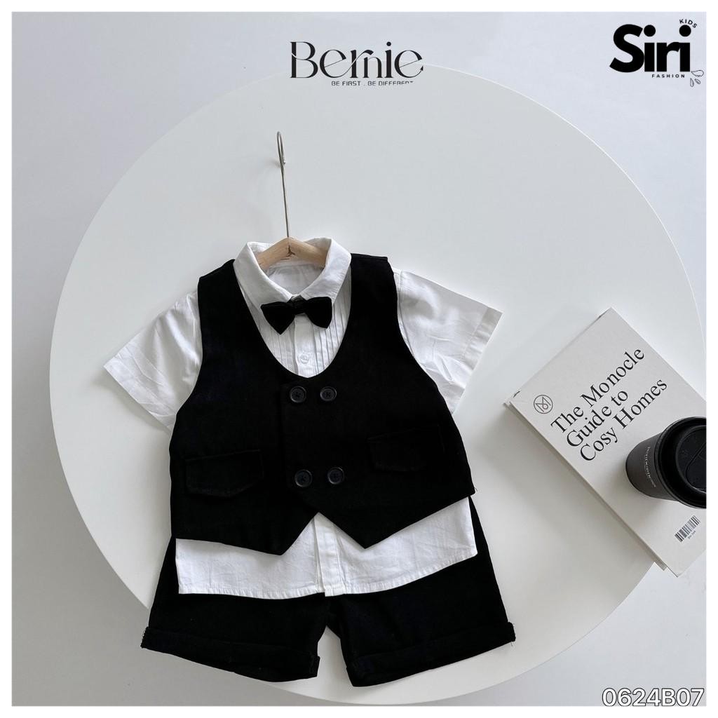 Set công tử bé trai set gile đen kèm nơ cho bé mặc thôi nôi sinh nhật 1 tới 7 tuổi Siri kids 0624B07
