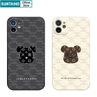 Suntaiho Ngộ nghĩnh Vỏ Độc Đáo Họa Tiết Gấu Nâu Ốp Điện Thoại Cho Iphone 16 15 14 13 12 11 Pro Max IP 7 8 Plus Iphon X Xs XR Xs Max Silicon Mềm Cao Cấp Chống Sốc Ốp Lưng