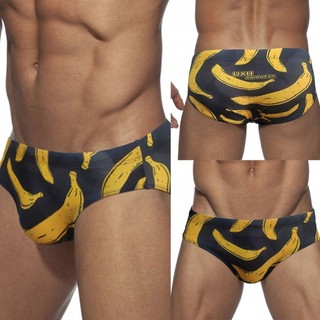 【MOTO】Mens Banana Print Breathable Brief Lightweight Simple Swimming With Pad