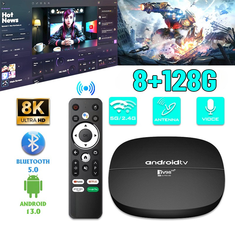 Android TV Box TV98 độ phân giải 8K WIFI 5G Bluetooth5.0 Kết nối chiếu  Xem phim phòng khách play game 8G+128GB