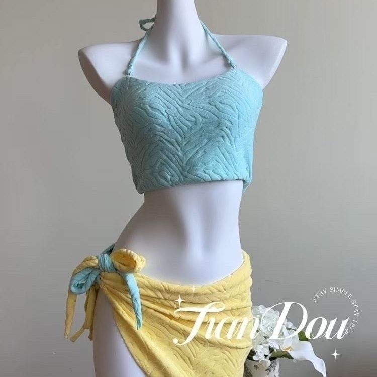 [BeYoung] Bộ bikini hai mảnh màu macaron dopamine mới, phong cách thuần khiết, bộ đồ bơi ba mảnh cho