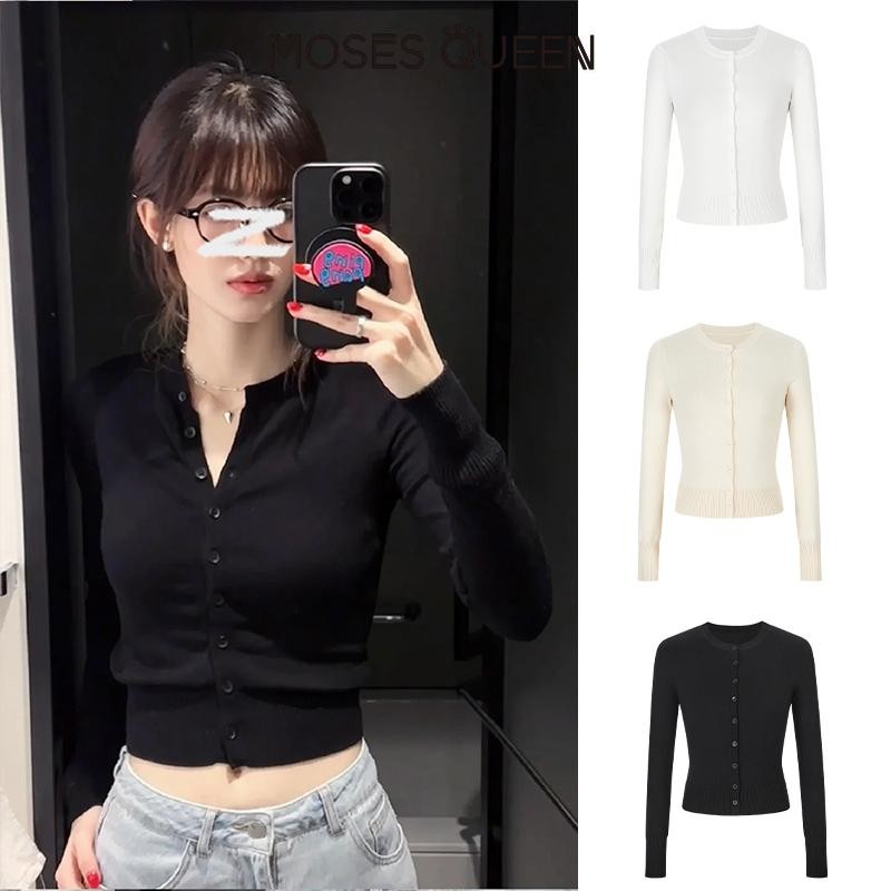 MOSESQUEEN Dệt Kim Cardigan Nữ Mới Mỏng Và Skinny Pháp Đa Năng Nút Áo Khoác…