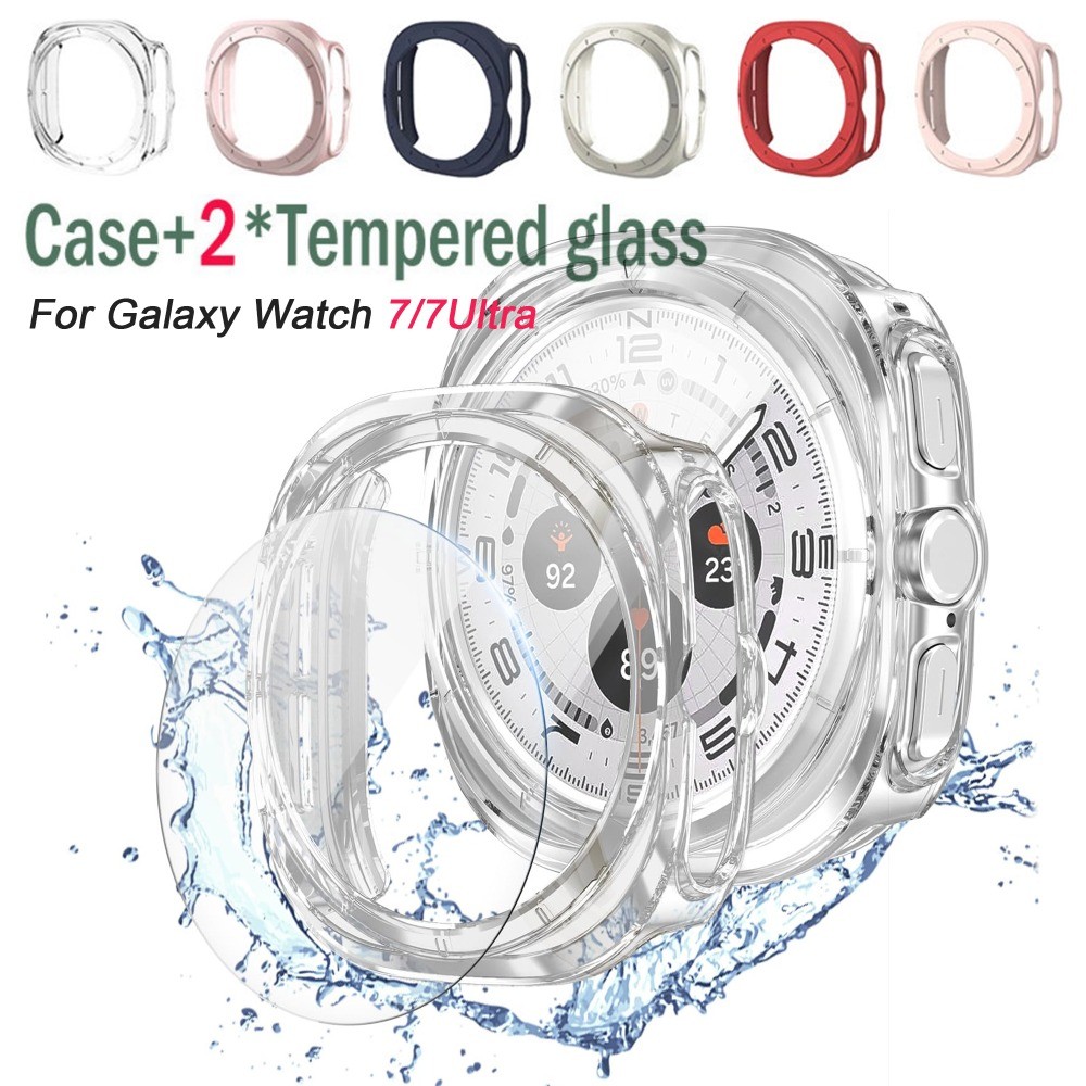 2 * Kính cường lực + Ốp lưng cho Samsung Galaxy Watch 7 / 6 / 5 / 4 / FE / Ultra 47mm 40 44mm Vỏ bảo
