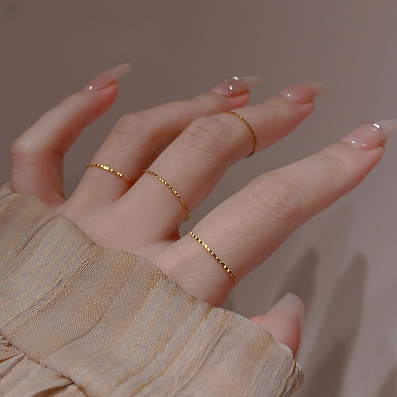 Thép Titan Nhẫn Mạ Vàng 18K Nữ Đơn Giản Không Phai Màu Nhẫn Phong Cách Pháp Cao Cấp Xếp Chồng Nhẫn Bán Buôn Quà Tặng