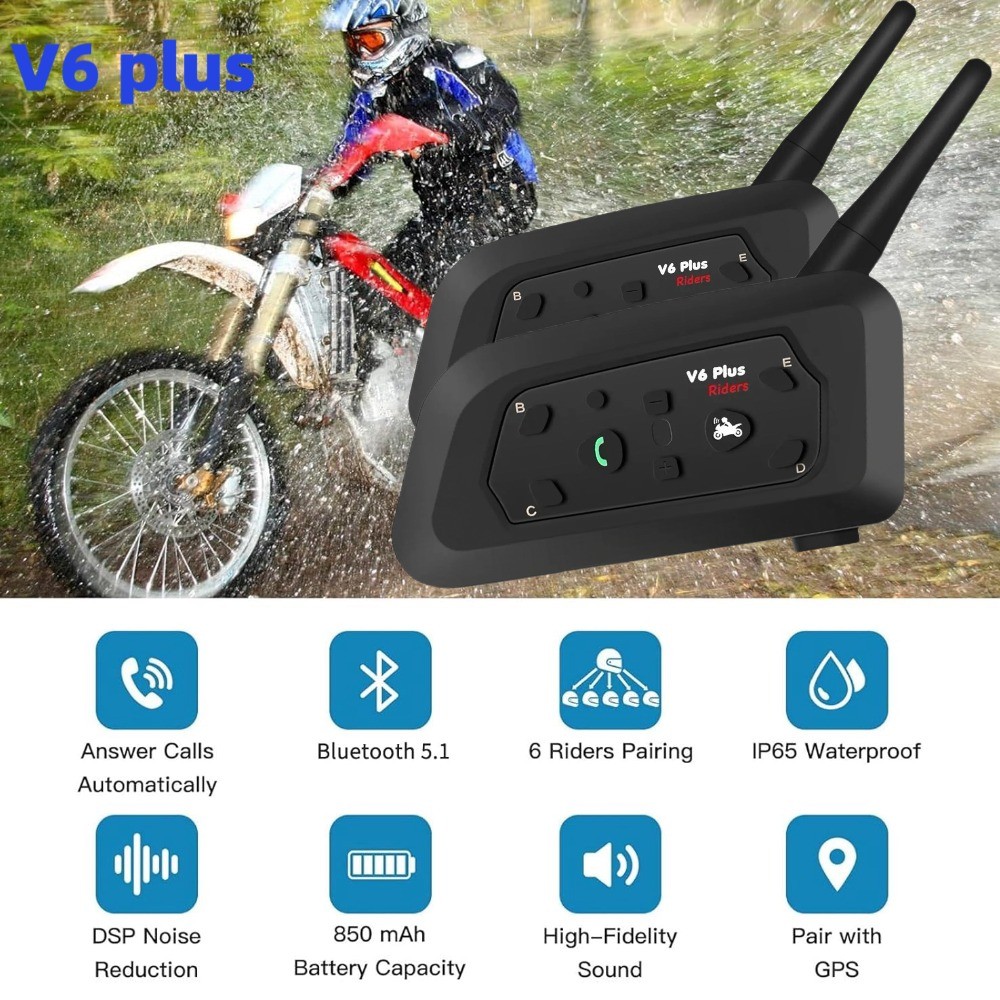 Mũ bảo hiểm xe máy V6 Pro Bluetooth Intercom 2 kênh 1200m Khử tiếng ồn Chống nước