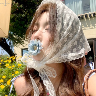 Khăn trùm đầu hình tam giác hoa ren - Khăn quàng cổ rỗng - dành cho nữ Cô gái - Đạo cụ chụp ảnh du lịch - Dây đeo tóc - Khăn trùm đầu tam giác trắng ngọt ngào - Thời trang, thanh lịch, Hàn Quốc