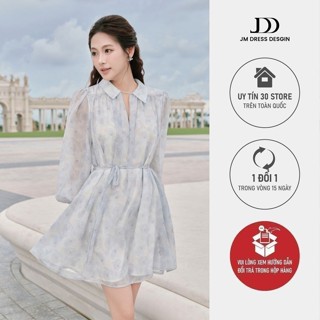 Đầm cổ đức cách điệu tay bồng thắt đai in hoa 1S77.2408OG, váy đầm dáng suông in phối hoa thiết kế dịu dàng nữ tính JM