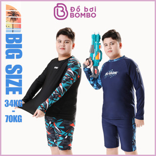  Đồ bơi bé trai tay dài BIG SIZE có nón bơi tặng riêng mẫu đen cho bé từ 35kg đến 90kg 