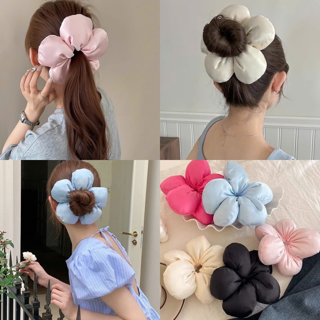 Dây Buộc Tóc Hoa Nhồi Bông Bản Lớn Scrunchies Hoa Đeo Tay Phụ Kiện Tóc Hàn Quốc Dành Cho Nữ - h043