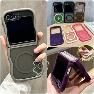 Ốp điện thoại mờ khung sóng từ tính cho Samsung Galaxy Z Flip 6 Z Flip 5 Z Flip 4 Z Flip 3 Z Flip 7 Vỏ PC chống sốc sạc không dây