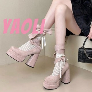 Yaoli Hồng Pháp retro thời trang phù hợp với giày đơn đế dày dây cao gót công chúa giày cao gót Mary Jane