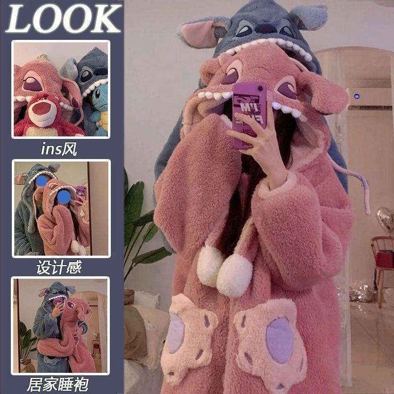 𝑳𝒖𝒄𝒌𝒆𝒚𝑷𝒚𝒋𝒂𝒎𝒂 Bộ Đồ ngủ đôi Stitch Bộ đồ ngủ hoạt hình lót nhung dày san hô mẫu thu đông nam nữ bộ đồ mặc nhà giữ ấm