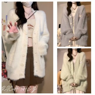  RICH-THEY Áo Len Áo Khoác Cardigan  Áo Len Dệt Kim Dáng Rộng Thời Trang Mới Dành Cho Nữ Comfortable 