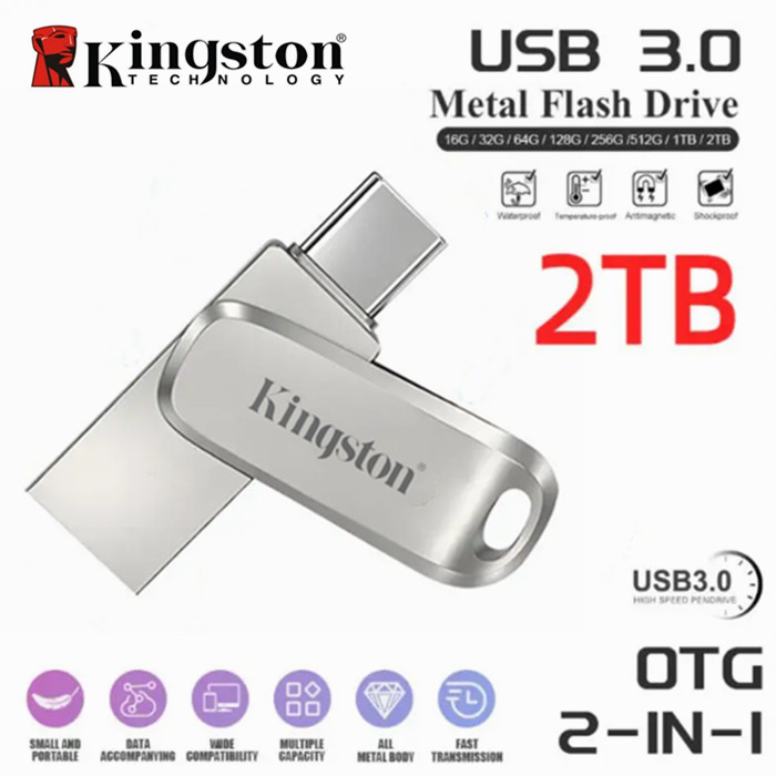 Kingston 1TB 2TB 2 in1 MiniOTG Type-C Pen Drive Usb3.0 Thẻ nhớ cho Android PC Hỗ trợ iPhone15 / 16 U