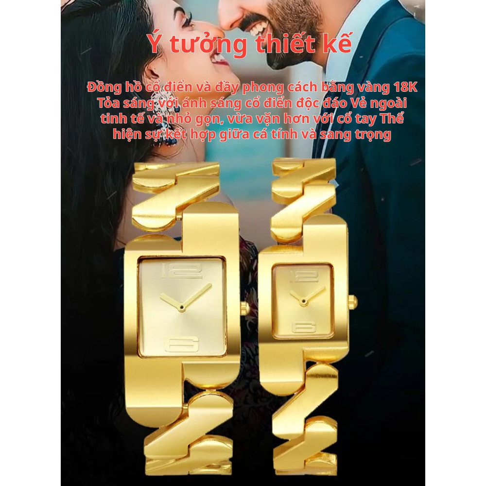 Medieval Temperament Square Bracelet Fashion Gold Quartz Watch Couple Bracelet