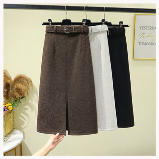  Chân váy dáng dài vừa len dày dặn mùa thu đông Jiashucheng chân váy một bước xẻ tà thời thượng mẫu mới cho nữ váy ôm mông che da thịt 