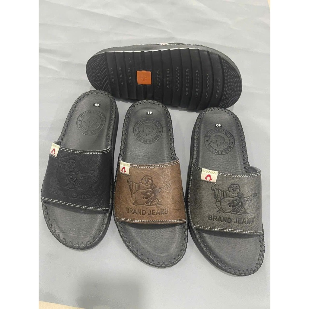 Dép NAM quai ngang ông địa da bò, đế bằng cao 2cm chống trơn trượt dep sieu  ben dép ông địa